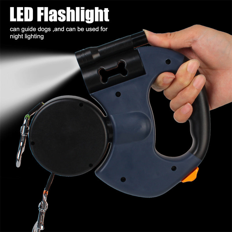 Reflective Dual Pet Leash with Lights