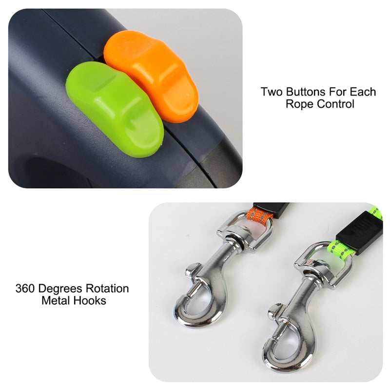 Reflective Dual Pet Leash with Lights