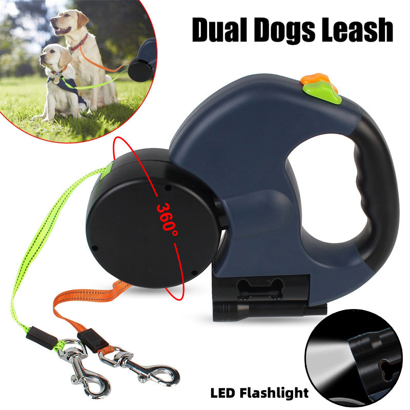 Reflective Dual Pet Leash with Lights